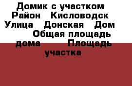 Домик с участком › Район ­ Кисловодск › Улица ­ Донская › Дом ­ 74 › Общая площадь дома ­ 47 › Площадь участка ­ 705 › Цена ­ 1 700 000 - Ставропольский край Недвижимость » Дома, коттеджи, дачи продажа   . Ставропольский край